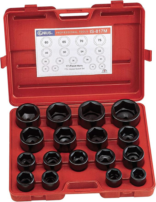 Genius Tools 17 Piece 1" Dr. Metric Impact Socket Set IS-817M