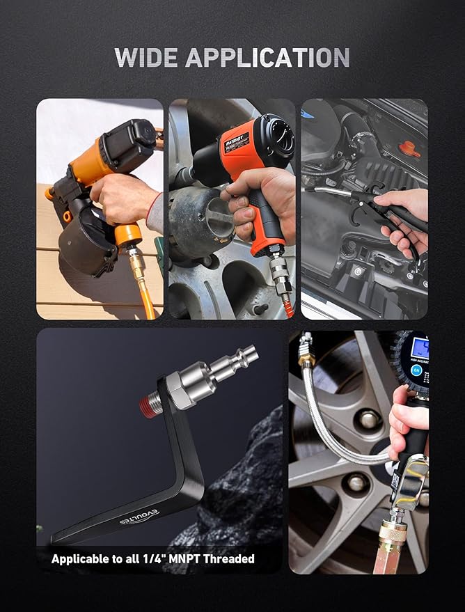 Pneumatic Tool Rafter Hook Hanger with 1/4 Inch & 360째 Swivel Air Fitting, Lightweight Aluminum Air Tool Organizer Holder, L Shaped Hook for Air Nailer, Air Hammer, Air Blow Gun