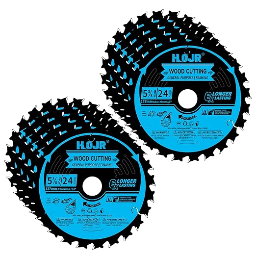 10-Pack 5-3/8 Inch 24-Tooth 20mm Arbor Circular Saw Blade,Framing/General Purpose Wood Cutting Saw Blade,with Non-Stick Coating - TF, 5-3/8" 24T 20mm