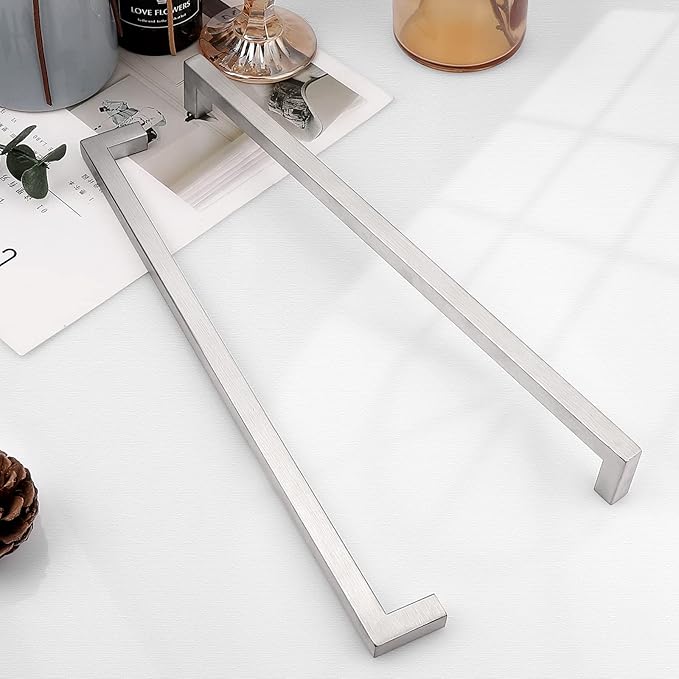 Probrico 10 Pack|Brushed Nickel Square Cabinet Pulls Drawer Handles Stainless Steel 12-3/5 Inch Hole Centers Euro Kitchen Cabinet Hardware 13-1/4 Inch Overall Length
