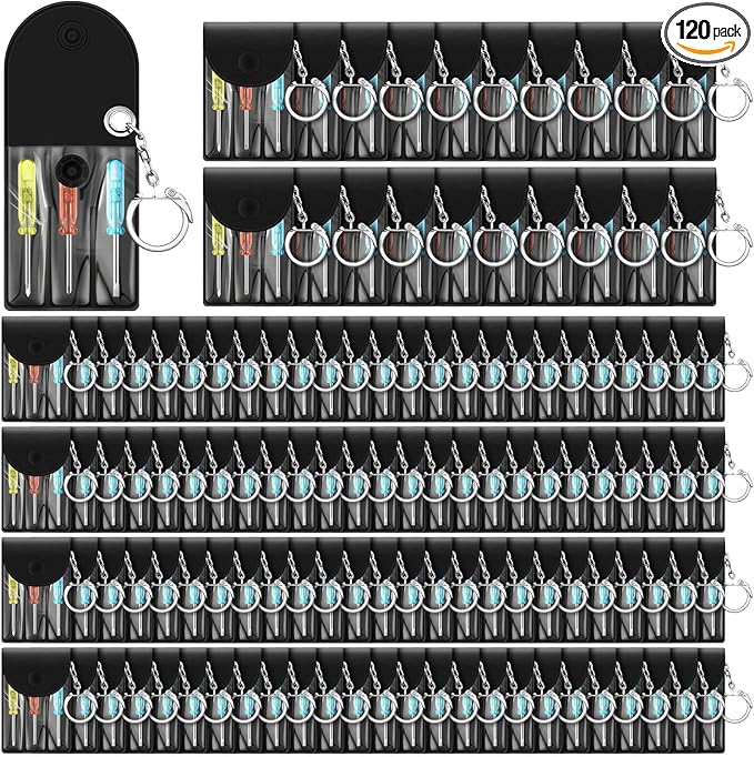 Jutom 120 Set Mini Screwdriver Keychain Set Bulk Includes 3 Mini Screwdrivers in a Portable Pouch with Snap with Hook Bulk Adult Men Employee Coworkers Gifts for Birthday Tool Party Favors Prize