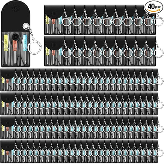 Jutom 40 Set Mini Screwdriver Keychain Set Bulk Includes 3 Mini Screwdrivers in a Portable Pouch with Snap with Hook Bulk Adult Men Employee Coworkers Gifts for Birthday Tool Party Favors Prize