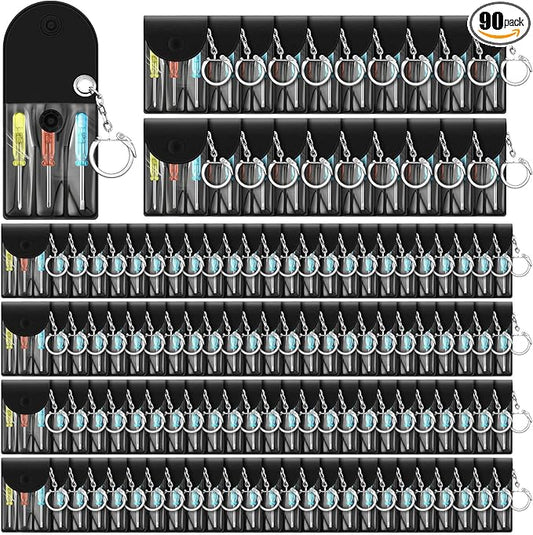 Jutom 90 Set Mini Screwdriver Keychain Set Bulk Includes 3 Mini Screwdrivers in a Portable Pouch with Snap with Hook Bulk Adult Men Employee Coworkers Gifts for Birthday Tool Party Favors Prize