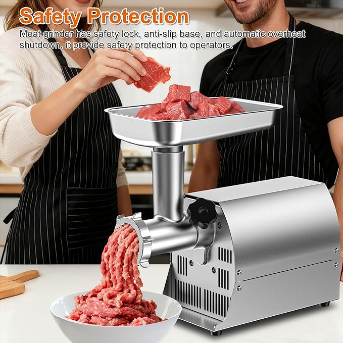 Commercial Meat Grinder Mincer, Heavy Duty Professional Sausage Stuffer, Stainless Steel Body with S.S. Blade, Multi-Size Grinding Glates&Sausage Stuffer Tube, for Catering, CE Certification