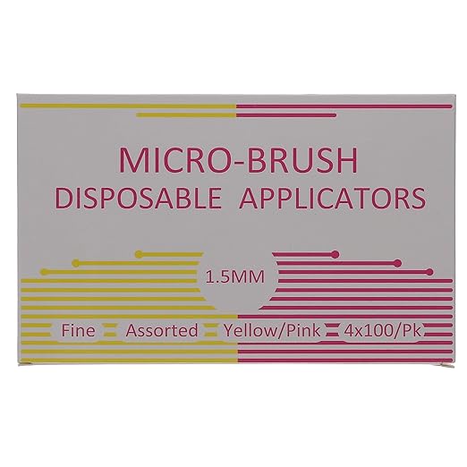 HSB 101318, Micro-Brush Applicators, Disposable Dental Micro Brushes, Bendable Neck for Precision Application, Ideal for Dental & Cosmetic Applications, Asstd, Yellow & Pink, 400/Pk, Case of 40 Boxes