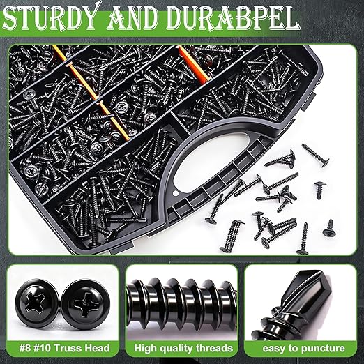 mxuteuk 610PCS #8#10 Black Self Tapping Screws,410 Stainless Steel Self Drilling Screws for Metal,Truss Head Black Self Tapping Screw for Metal,Plastic,Wood(1/2" to 1-1/2")