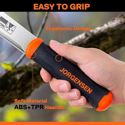 JORGENSEN Japanese Pull Saw, 7.25" Hand Saw Single Edge, 17-TPI SK5 Flexible Blade Handsaws, Flush Cut Saw with Soft Grip Handle for Fine Woodworking & Fast, Precise Cuts
