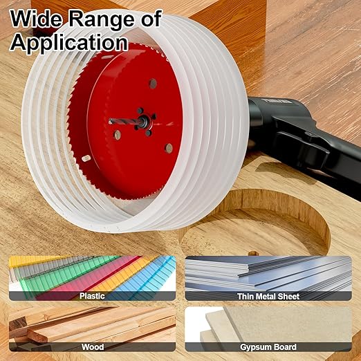 6.25" (159mm) Bi-Metal M42 High Speed Steel Hole Saw with Dust Bowl and Pilot Drill Bit, Smooth Cutting Edge for PVC, Drywall, Wood, Plastic, Gypsum Board, Rubber, Thin Metal