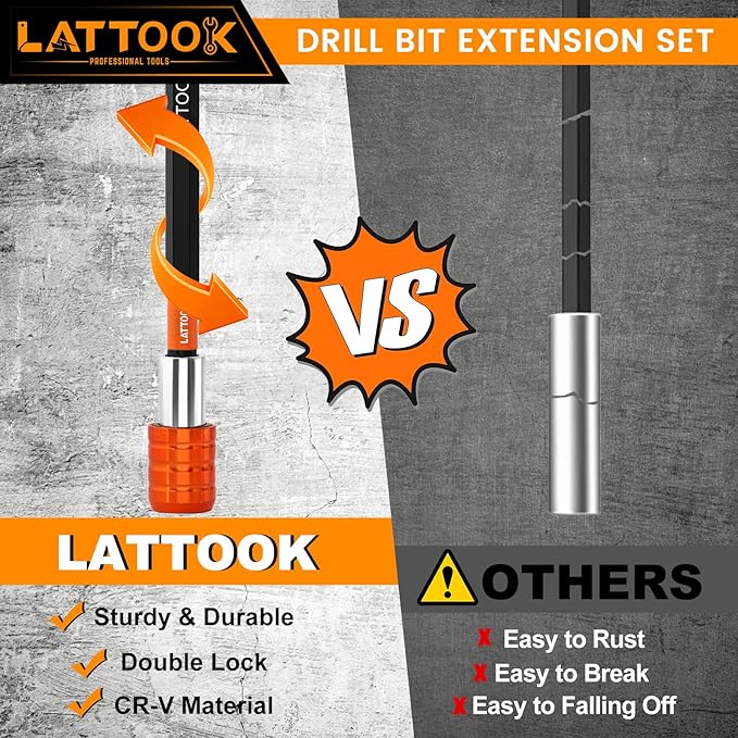 Drill Bit Extension Set, LATTOOK 4-Pieces 2-3/8", 4", 6", 12'' Long Magnetic Drill Screwdriver Bit Holder Extender, 1/4 Inch Hex Quick Release Bit Holder for Drill Bits
