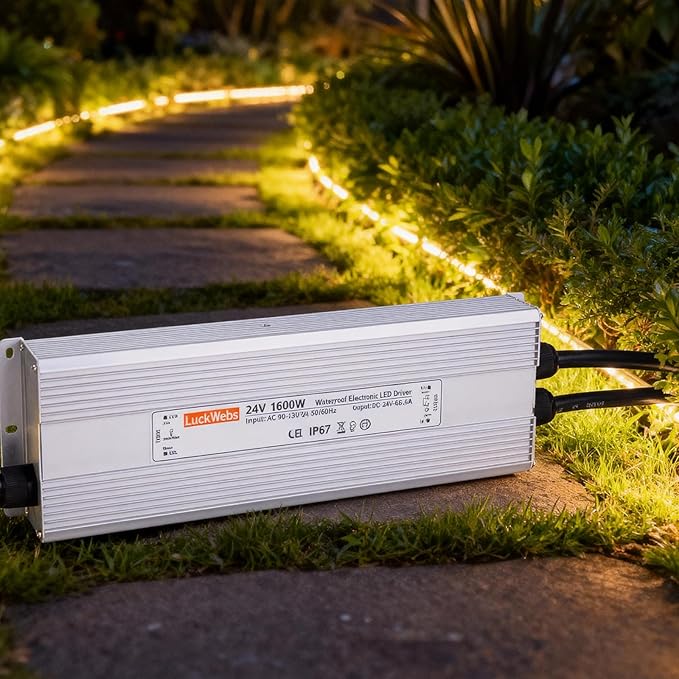 LED Driver 24V1600W Waterproof Power Supply AC 90-130V to DC 24V66.6A Low-Voltage Transformer IP67 Switching Power Supply Suitable for High-Power LED Lighting and Any 24V DC Equipment
