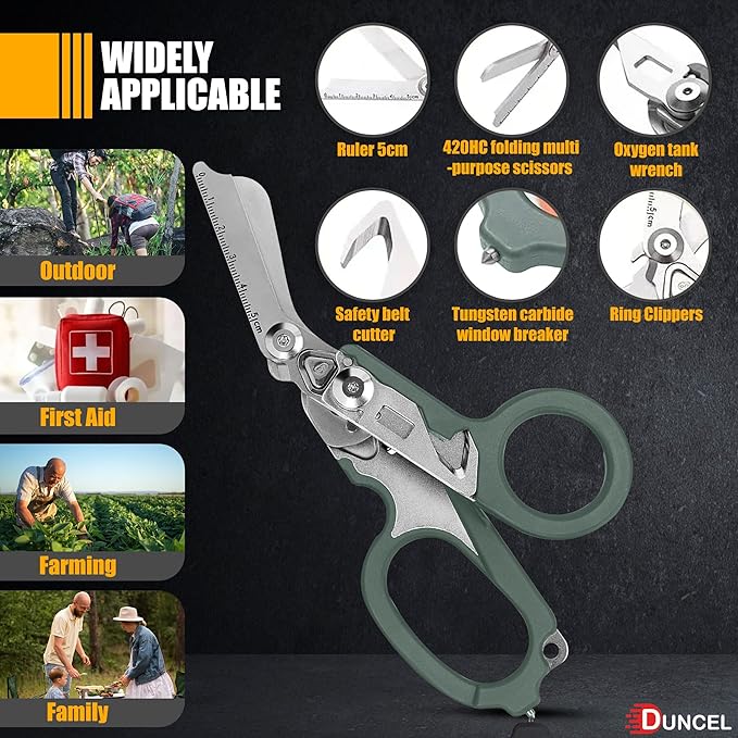Pro 6-in-1 Multifunctional Trauma Shears Foldable - Stainless Steel Medical Scissors for Nurses - Raptor Trauma Shears with Glass Breaker - Surgical EMT Scissors for Nursing Students & Doctors