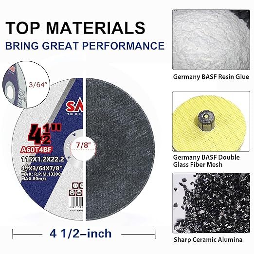 SALI 5 Pack Cut Off Wheel 4 1/2 Inch Cutting Wheels 4-1/2" x 3/64" x 7/8" for Metal & Stainless Steel, Angle Grinder Cutting Wheel,Cutting Discs with Aggressive Cutting