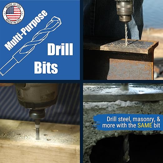 Bad Dog Standard 7 Piece Multipurpose High Speed Drill Bit Set. Carbide, Titanium, Cobalt Tip & Armor Steel Hex Shank. Made in USA. Drill Through Everything! Hardened Steel, Masonry, Wood, Tile & More