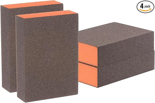 HARFINGTON 4pcs Sanding Sponge Blocks #180 (500-600 Grits) Wet/Dry Hand Sanding Sponges, 100x70x25mm Foam Sanding Block Pad for Polishing Kitchen Metal Wood Drywall Furniture, Brown&Orange