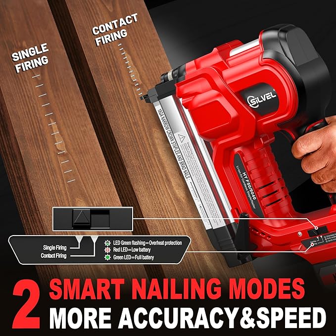 SILVEL 2" Cordless Brad Nailer, 2-in-1 21V Electric Brad Nailer Stapler with 2 * 4.0Ah Battery, 1000pcs Nails, 18GA Staples, Adjustable Depth for Woodworking, Home Improvement