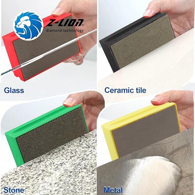 Z-Lion Diamond Hand Polishing Pads Electroplated Grinding Pads Foam-Back Block for Glass Stone Concrete Marble Tiles Grit 400