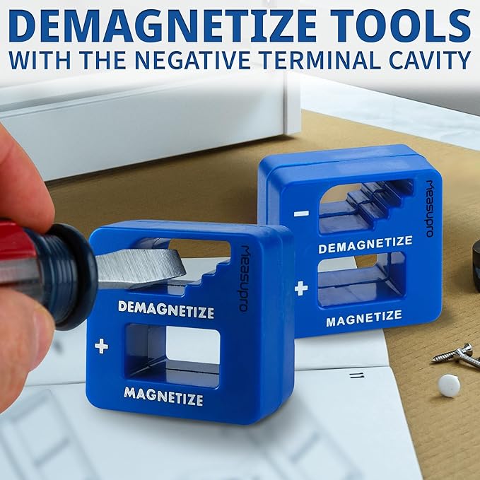 Demagnetizer and Magnetizer for Screwdrivers Tips, Bits, and Small Tools, Large or Big Screws, Drills, Drill Bits, Sockets, Nuts, Bolts, Nails and Precision Construction, Blue - 3 Pack