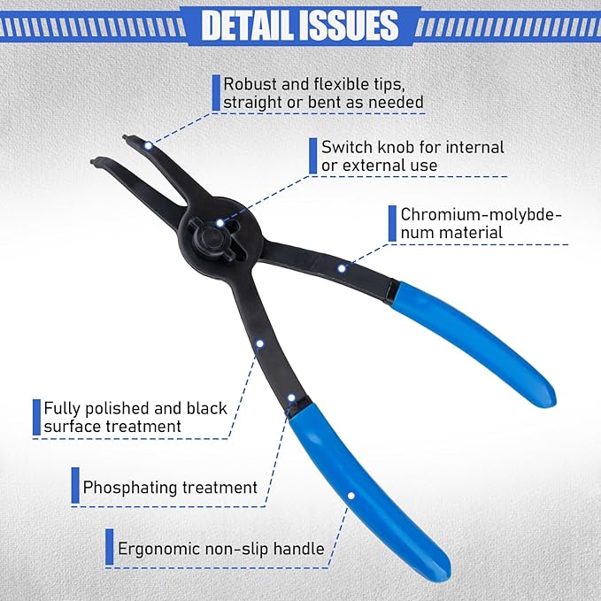 12 Piece Snap Ring Pliers Set, Transformable Internal/External Retaining Ring Pliers Set 0.038in 0.047in 0.070in 0.090in, Universal for Automobiles