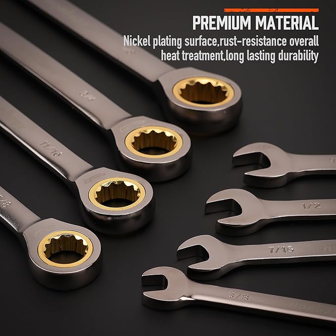 HORUSDY 12-Piece SAE Ratcheting Wrench Set | 1/4??to 7/8??| Ratchet Combination Wrenches Set with Organizer | 72-Teeth | Chrome Vanadium Steel