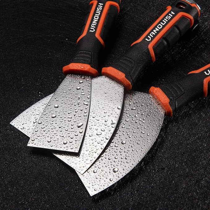 VANQUISH 4 Inch Stainless Steel Putty Knife Scraper with Soft Grip Handle and Metal Hammer End (3564)