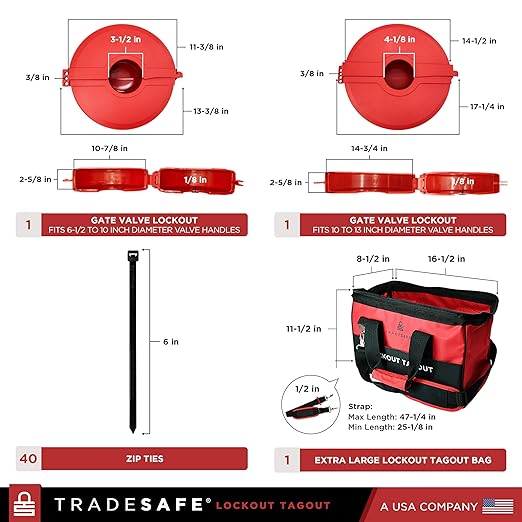 TRADESAFE Valve Lockout Tagout Kit - 55 Loto Devices, Gate Valve Lockout, Ball Valve Lock, Butterfly Valve Lock Out, Loto Locks, Hasps, Tags, Cable Lock, OSHA-Compliant