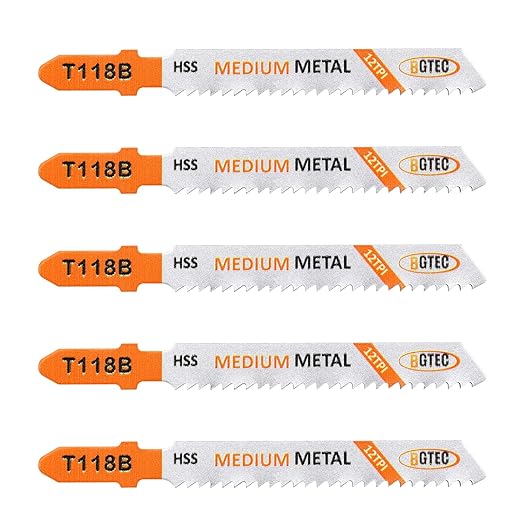 5PCS T Shank Jigsaw Blades Set - BGTEC HSS(M2) Jig Saw Blades for Wood, Plastic and Metal Cutting(T118B)