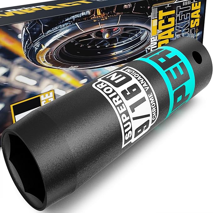 1/2" Drive Impact Socket, 9/16 inch Deep Socket, SAE, 6 Point, CR-V, for Car Repair, Loosen the Fastening Nut