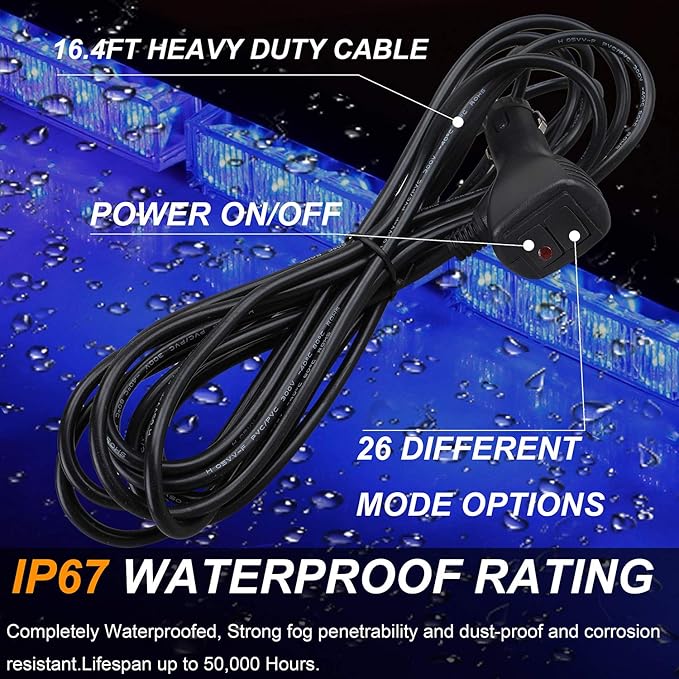 ASPL 36" 32LED Traffic Advisor Light Bar Warning Emergency Strobe Light Bar Directional Flashing Emergency Caution Lighting Led Safety Lights with 16 ft Straight Cord (Blue)