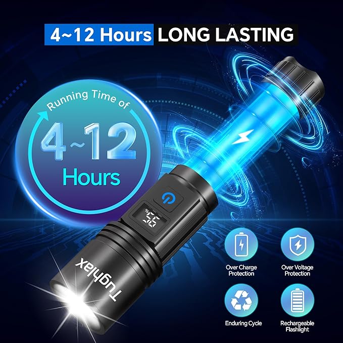 3Pack Rechargeable Flashlights High Lumens 9900LX, Super Bright Flashlight with LCD Digital Display, 5Modes Adjustable LED Flashlight Tactical Flashlights High Powered, Flash Lights for Emergency