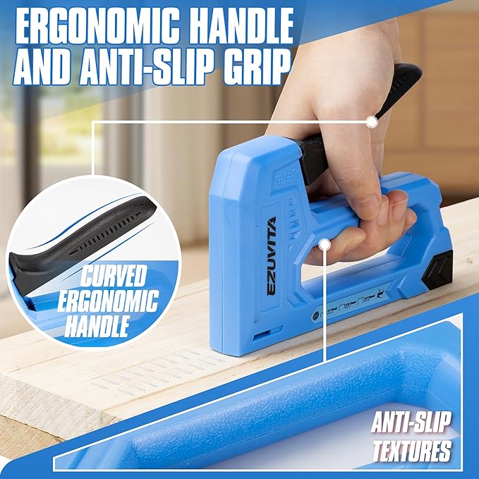 EZUVITA Light Duty Staple Gun for Wood, Blue Upholstery Staple Gun Kit with 2000pcs JT21 Staples 1/4, 5/16, 3/8 inch and Staple Remover, Stapler Gun for Crafts, DIY, Classroom, Decoration