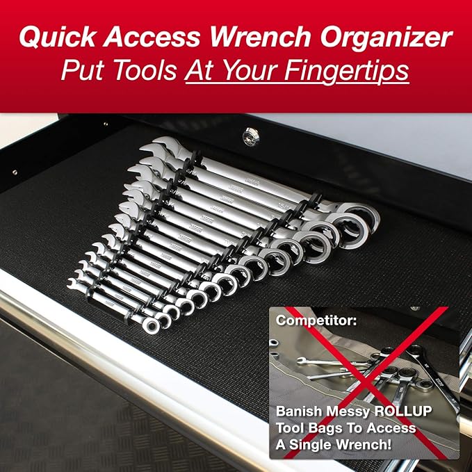 Jaeger 15pc 90-Tooth Ratcheting Wrenches MASTER SET - Our LARGEST SAE With Wrench Rack Organizer - Our standard in safety for combination wrench sets from gear to tip