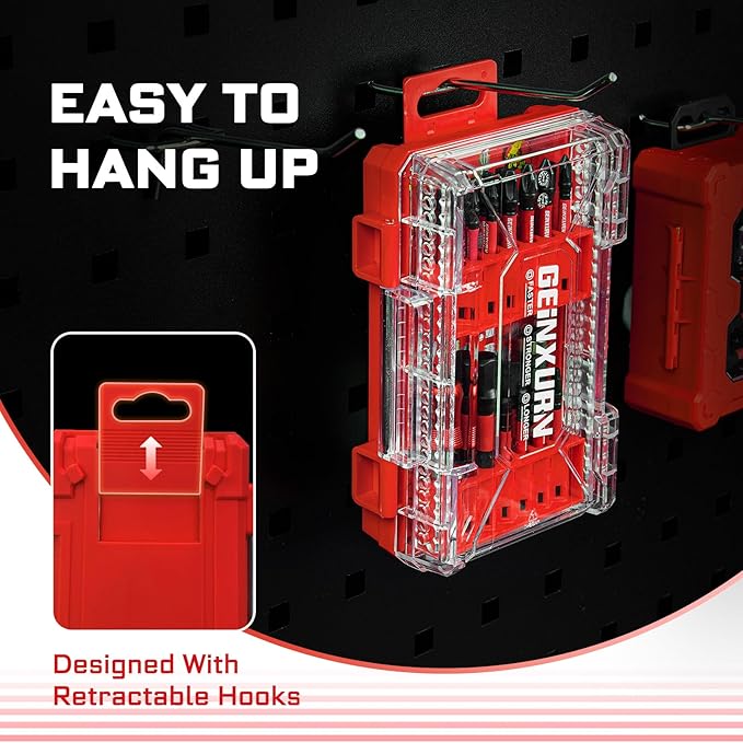 52Pcs Impact Screwdriver Bits Set, Magnetic S2 Steel 1??2??Phillips/Square/Torx/Slotted/Hex Bits Tips,Impact Bit Holder and Nut Driver and Socket Adapter Set with Red Storage Box Case