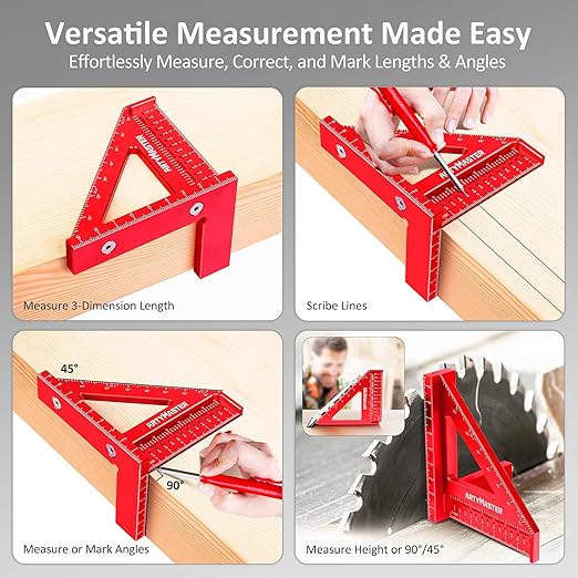 Mini 3D Multi-Angle Measuring Square Ruler, WT102C High Precision Hole Scribing Woodworking Tools, 0-90째 Aluminum Alloy Carpenter Square Metric Wood Working Tools
