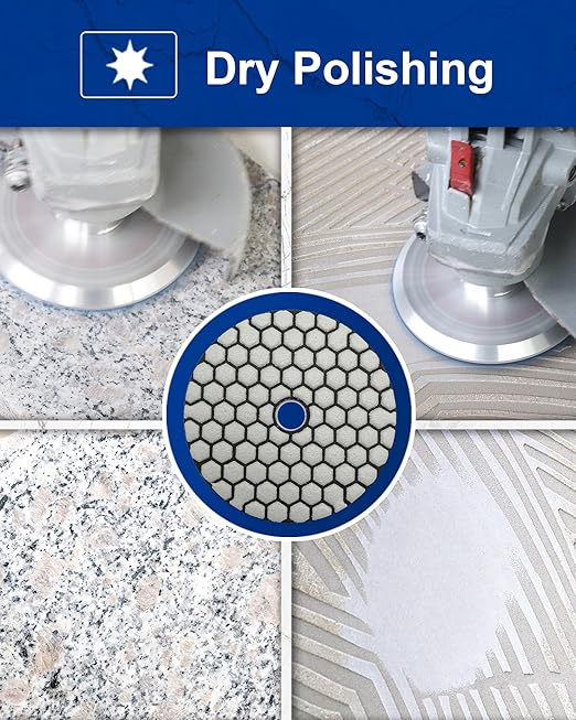 SHDIATOOL Dry Diamond Polishing Pads 4 Inch Set of 7 Pieces Plus a Rubber Backer for Granite Marble Stone Sanding Pads