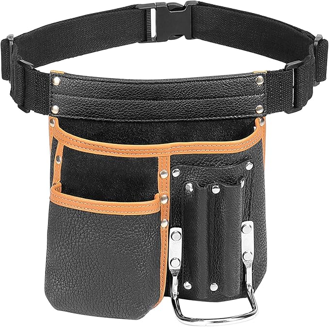 Tool Belt,Morrales de Construccion,Carpenter Tool Belt,Leather Tool Pouch,Comes with an Adjustable Padded Belt,Large-Capacity Tool Pouches,a Hammer Holder