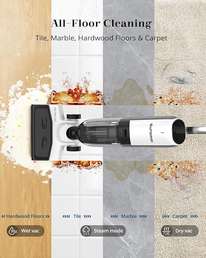 4-in-1 Steam Vacuum Mop Self-Cleaning Wet Dry Vacuum for Hardwood Floors Carpets 212째F High-Temperature Steam with LED Display