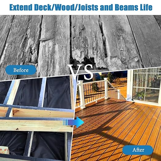 Joist Tape for Decking 2''횞50',10 Pack Weather-Resistant Deck Joist Tape,Waterproof Seal Antiseptic Butyl Joists Tape,Self-Adhesive Flashing Joists Tape for Wood Decks Beams Roof
