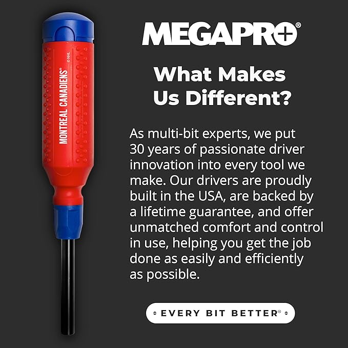 MEGAPRO짰 NHL짰 Team Edition Multi-bit Screwdriver | Officially Licensed NHL짰 Gear | Durable, Ergonomic, Pro-Grade Screwdriver (Montreal Canadiens짰)