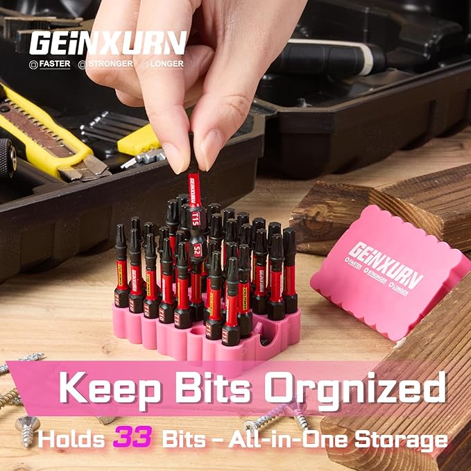 Impact Torx Screwdriver Bits Set, 33 Pieces 2?쒶agnetic S2 Steel Multi Star Driver Bits(T10-T40) and 1 Pc Bit Holder with Pink Soft Base