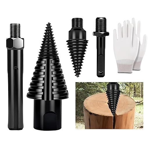Premium Firewood Log Splitter Drill Bit Set with Detachable Design, 50mm Heavy Duty Wood Splitting Screw Cone - 2 replaceable drill bits & Handles for Electric Drill, Kindling Splitter - 6PCS