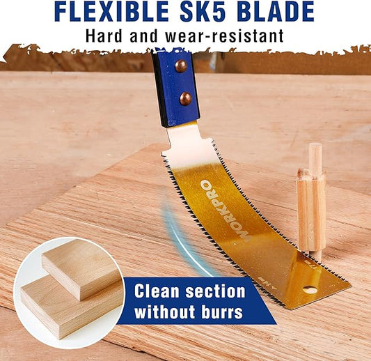 WORKPRO 6 Inch Japanese Pull Saw, Double-Edged Hand Saw for Wood Cutting with 14&17 TPI, SK5 Flexible Blade Flush Cut Saw with Non-Slip Beech Handle, Wide Head- for Beginner