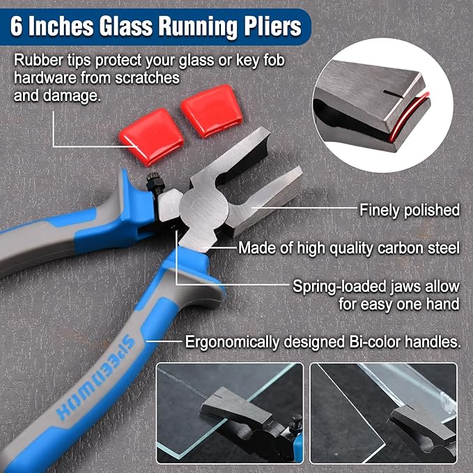SPEEDWOX 14Pcs Premium Glass Running Breaking Pliers and Class Cutter Tools Kit Breaker Grozer Pliers Heavy Duty Glasses Cutting Tool with Rubber Tip Work Great for Stained Glasses, Tiles, Mosaic
