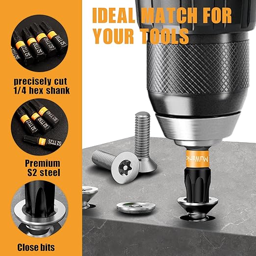 MulWark 14-Piece Security Torx Bit Set ??T5-T40 Star Bits Set, 1'' S2 Steel Tamper-Resistant Bits with Magnetic Bit Holder, 1/4" Hex Shank ??Christmas Gift, Holiday Tool Set, Xmas Stocking Stuffer