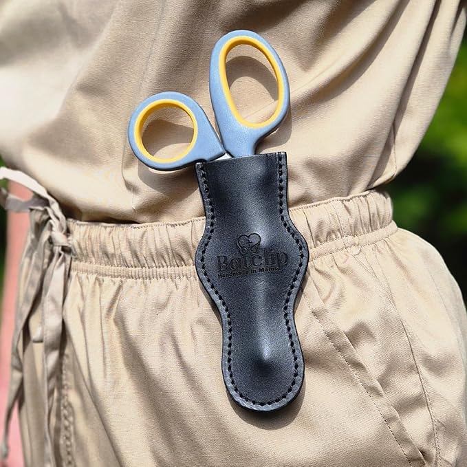 Custom Personalized BATCLIP Shears ??Handmade Leather EMT Shears Holster | Custom Engraved | Belt or Vest Clip | Left or Right-Handed | Titanium Shears Included | Made in Maine (Black)