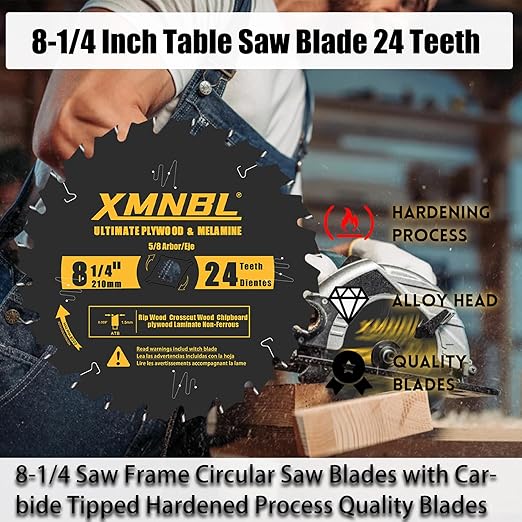 8-1/4 Inch Table Saw Blade 24 Teeth,8-1/4 Framing Saw Blades Saw Blade for Cutting Hardwoods,Softwoods,Veneer Plywood,and Other Wood Fine Finish Saw Blades,Quality Alloy Tips,24 ATB,Shafts 5/8 Inch