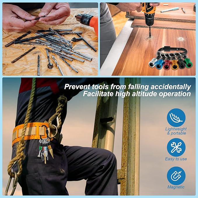 24Pcs Drill Bit Holder 1/4 Inch Hex Shank Drill Bit Keychain Portable Quick Change Drill Bit Extension Bar for Most Electric Hand-held Screwdrivers Drill Bit (Colour, 24pc+Black climbing)
