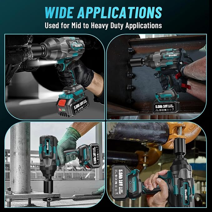 SEESII Impact Wrench 1180FT-LBS(1600N.m) 2200IPM 3/4 Impact Gun High Torque Electric Cordless Impact Wrench with 18V 1x5.0Ah Battery 2 Sockets and Case for Home Car Truck Tire Lug Nut Removal Tool Set