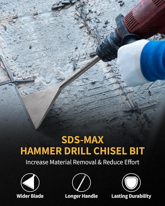 SDS Max Chisel, Firecore 5.9 Inch by 15 Inch Tile Removal Bits for SDS Max Hammer Drill Tool Attachment, Steel Flat Shovel Bit for Removing Linoleum Floor VCT Concrete Mortar Thinset Ceramic Tile