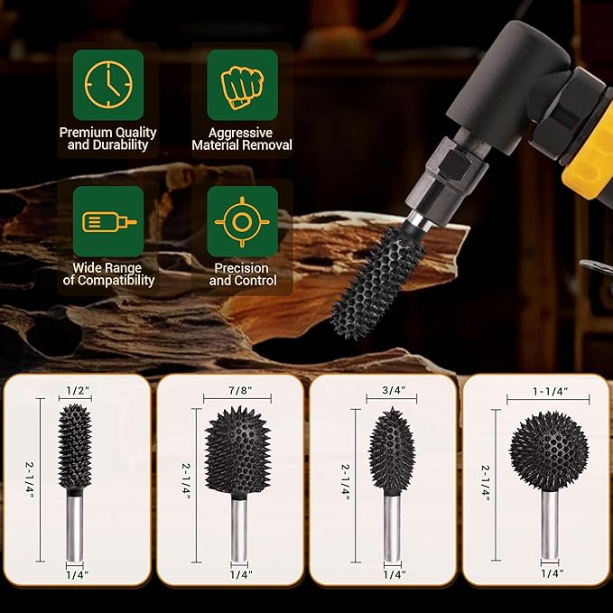 Extreme Ball Nose Rotary Burr, 1??" Shaft, Very Coarse - Woodworking Rotary Rasp File for Dremel, Foredom, DeWalt, Milwaukee - Abrasive Tungsten Carbide (1/2"*1-1/4")