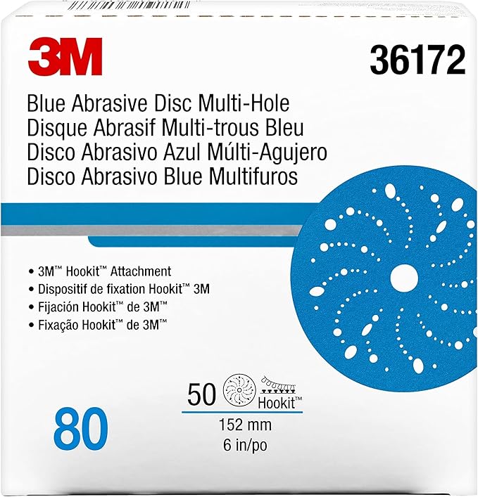 3m 3M-36172 Hookit Blue Abrasive Disc Multi-hole, 6, 80 Grade